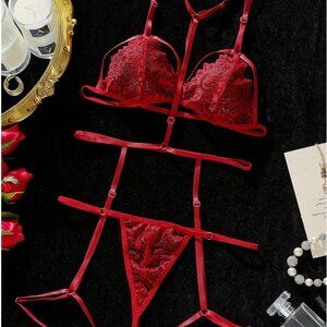 Seductive Scarlet Lace Garter Set - Bold & Beautiful (Size Medium)